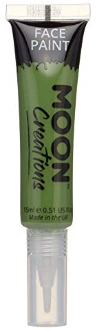 Moon Creations Face & Body Paint Tubes with Brush Applicator | Green | 15ml | Ready to Use | Cruelty Free, Made in UK | Face Paint for Kids, Adults, Fancy Dress, Festivals, Halloween