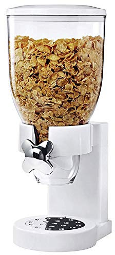 BAKAJI Dispenser Storage Dosatore Distributore Erogatore Cereali Pasta Caramelle Dolci Frutta Secca Singolo con Rotella Contenitore 500gr e Dosatore Interno (Bianco)
