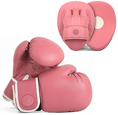 Lions Children's Boxing Gloves and Pads Set - Ideal for Sparring Punching Martial Arts Punch Bag Training Workout Gym Fitness Workout Hook and Jabs Mitts (6oz, Plain-Pink)