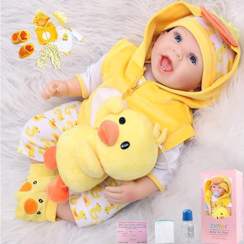 ZIYIUI Simulation Reborn Babys 22 Zoll 55 cm Reborn Babypuppen Weiche Vinyl Silikon Lebensechte Blaue Augen Reborn Dolls Mädchen Junge Spielzeug Geschenk
