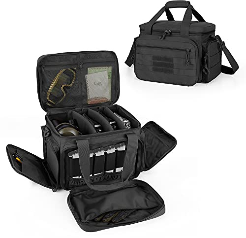 DSLEAF Tactical Gun Range Bag for 4 Handguns, Pistol Shooting Range Bag with 6X Magazine Slots and Extra Pockets for Ammo and Essentials