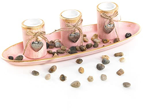 Logbuch-Verlag Teelichter rosa pink Gold Herzen Geschenk Deko 39 cm Tischdeko Geburtstag Hochzeit