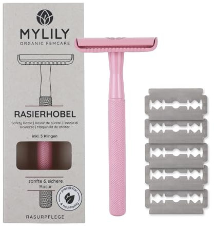 MYLILY Rasierhobel inklusive 5 Rasierklingen I deine perfekte Rasur I Rasierhobel Damen I Safety razor I Rasierhobel Damen Intimbereich I Rasierer plastikfrei I zero waste shaving I Rosa