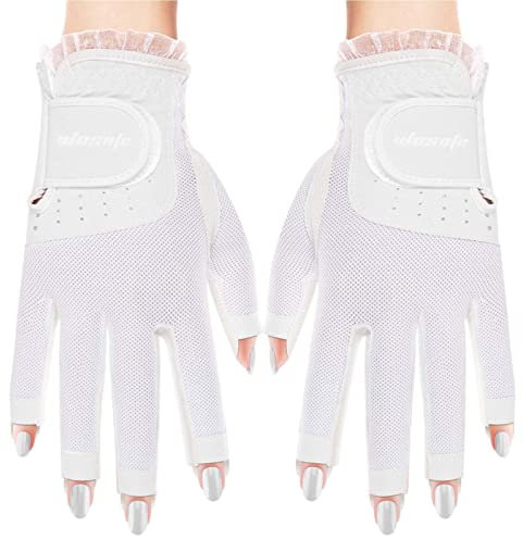 Abonda Golf-Handschuhe, fingerlos, mit magischem Riemenverschluss, weiche Sporthandschuhe, Damen und Mädchen, rutschfeste Handschuhe (1 Paar)