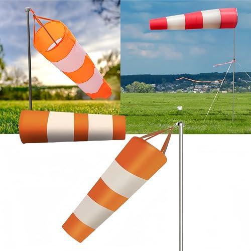 Manche à Air,Manche à air Fluorescent,Manche à Air Aéroport en Tissu,Manche à Vent,Manche à Air Extérieur,Oxford Orange avec Bande Réfléchissante,Indicateur de Direction du Vent en Orange et Blanc