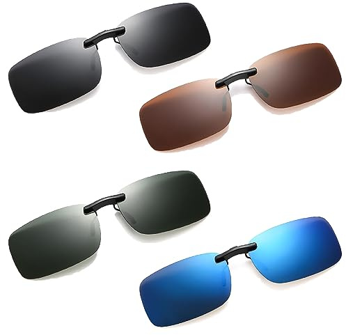 Wohlstand 4 Pièces Clip Solaire de Soleil pour Lunettes de Vue, Clip Lunettes de Soleil, Clips Lunettess Polarisant pour Porteurs de Lunettess, Clip Lunettes de Soleil Homme et Femmes