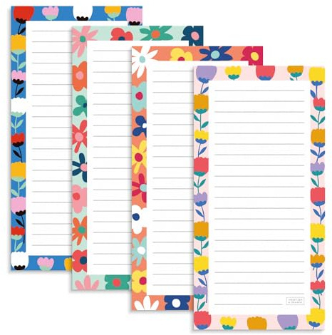 SWEETZER & ORANGE S&O Magnetic Notepads for Refrigerator 4 Pack - Fun Floral planner for Fridge Sets - Force field List sheets for cooler - Sticky writing pages for freezer - 3.5” x 7”, 45 Pages
