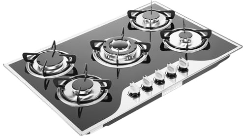 30 Inch Gas Cooktop, 5 Burners Built-In Stove Top Stainless, LPG/NG Convertible Stove Dual Fuel Sealed Gas Hob Tempered Glass Kitchen Gas Cooker Stove, for Kitchen, Home, Apartments, RVs