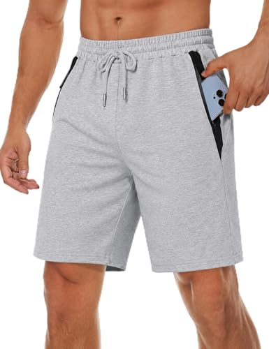 Wayleb Pantalones Cortos Deportivos Hombre Verano Algodón Bermuda Shorts Deporte Bolsillo con Cremallera Cordón Elástico Running Correr Fútbol