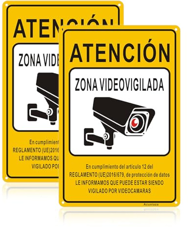 Acuxiaza Señal Zona Videovigilada, Cartel Camara Vigilancia, Cartel Videovigilancia, Interiores y Exteriores, Duradero, Protección UV, Fácil Instalación (Amarillo)