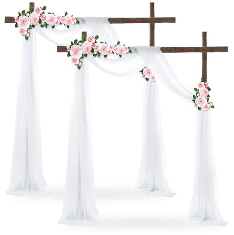 GOMETY 2 Packs Hochzeit Vorhang Hochzeitsbogen, 75x600cm Querbehang Tüll Weiß, Chiffon-Stoff-Vorhang für Hochzeit, Hintergrund Deko Gardinen Vorhang für Hochzeitsbogen Zeremonie Party Bühne