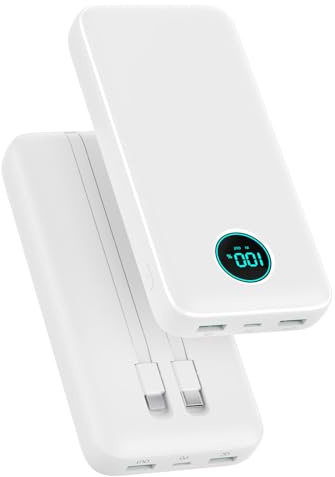 Power Bank 26800mAh con Cable, PD 25W QC4.0 Carga Rápida Batería Externa USB C, 5 Salidas Bateria Portatil con Pantalla LCD Cargador Portátil para iPhone 17/16/15/14, Samsung S25/24/23, Huawei etc