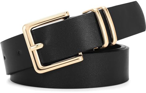 VONMELLI Cintura Donna in Pelle PU Moda Cintura in Vita Con Fibbia Quadrata Oro Classica Cinture Da Donna per Jeans Pantaloni Abiti Nero M