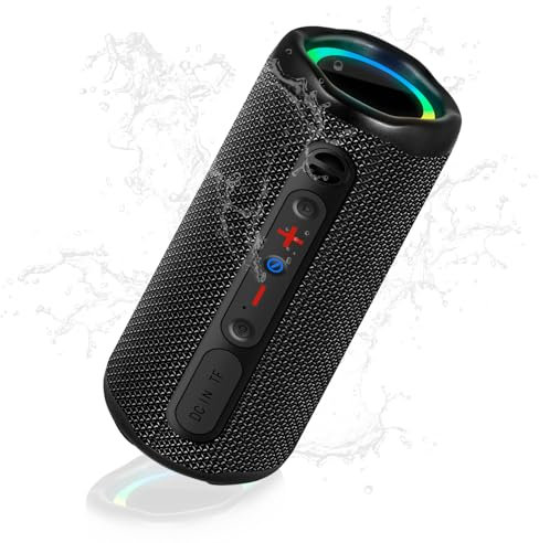 NXPZ Altoparlante Bluetooth Portatile, Impermeabile IPX7, Cassa Wireless 5.0 con Luci LED, 20 Ore Autonomia, Luci LED, Audio Stereo HD e Bass Boost, per Esterno, Sport, Viaggi, Campeggio