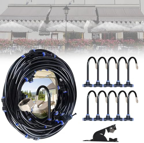Kit Brumisateur Terrasse, dellyy Brumisateur Exterieur, 360° Brumisation Terrasse, Système de Refroidissement par Brumisation, pour le Jardin, la Pelouse, Stores, les Tentes (Noir, 10M)