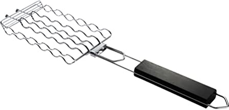 Grillgrillkorg, Kvalitets Rostfritt Stål BBQ-grillkorg med Låsbara Handtag, Till och med Värmefördelning för Grillad Mat, Bekvämt Värmebeständigt trä