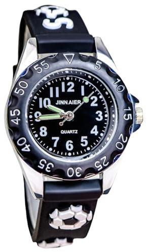Vspek Montre Enfant Garçon, Conception de Football Montre Éducative Analogique pour Enfants 3 à 13, Kids Watch, Cadeau Junior Apprentissage, Noir