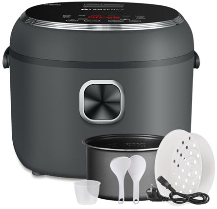 AMZCHEF 2L Reiskocher,elektrischer Reiskocher mit 12H voreingestellten Menüs, digitale Anzeige, 4 Tassen für 1~4 Personen, 24-Stunden-Timer & 12-Stunden Warmhaltefunktion, Tragegriff, Dampfkorb, 400W