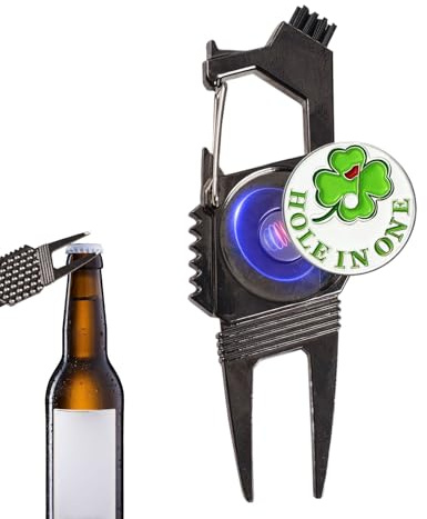 Tenedor de lanzamiento con marcador de bola, horquilla de metal verde, tenedor cortacésped, abridor de botellas, multifuncional, de aleación, accesorio ligero, abridor de cerveza para jugadores desde