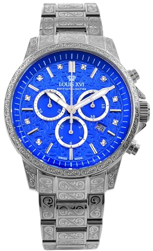 LOUIS XVI Palais Royale 2.0 1827 - Ø 43 mm - Montre pour homme - Étanche - Bracelet argenté - Cadran bleu océan avec diamants - Mouvement à quartz suisse