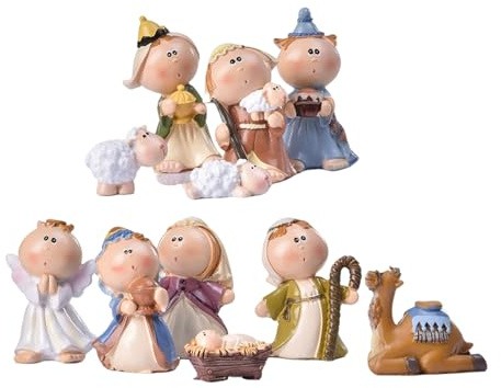 Générique Crèche De Noël | Figurines en Résine pour Étable De Noël 11 Pièces | Statues Religieuses pour Célébrations Mariages Entrée Fêtes | Décoration Intérieure Salon Chambre Fenêtre Salle De
