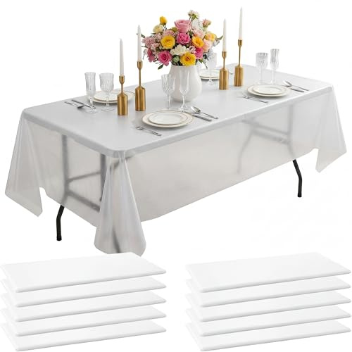 10-pack engångsduk vit: 137 x 274 cm vattentät PEVA bordsduk för bankett bröllopsfest catering jul familjefester