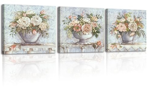 Piy Painting Conjunto De 3 Vintage Cuadros Decorativos, Floral Cuadros Para Dormitorios, Posters Para Pared, Pintura Lienzo Decoración, Quadros Decoração Sala Cocina Pasillo Cuarto De Baño 30x30 cm