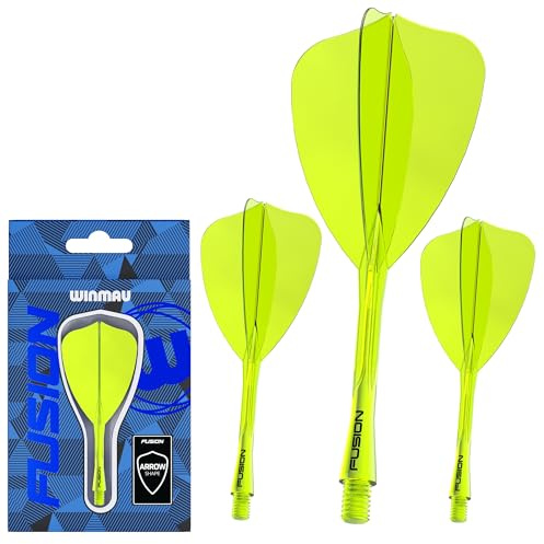 WINMAU Darts Fusion Integrated Flight & Shaft System - Arrow Shape & Design - Yellow Colour, Intermediate Length
