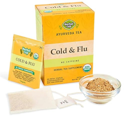 Herbal Cup Ayurveda Cold & Flu Tea, Organic Health & Wellness, No Caffeine Herbal Teas (16 Count, Pack of 6)