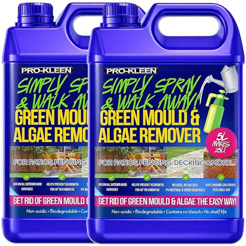 Pro-Kleen Patio Cleaner Simply Spray and Walk Away Green Mould and Algae Killer for Paths Patios Fencing Decking Resin Driveways 2 x 5 Litre Concentrate (Makes 50 Litres)