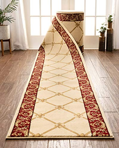Well Woven Custom Size Hallway & Stair Runner- Choose Your Length - Patrician Trellis Ivory French Traditional 31 Inch Wide x 9 Feet Long Runner (31 x 9' Runner) Rug