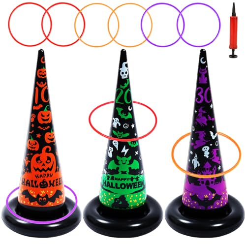 Halloween Party Games, Inflatable Witch Hat Ring Toss Games for Kids Adults Family Indoor Outdoor Toys & Decorations