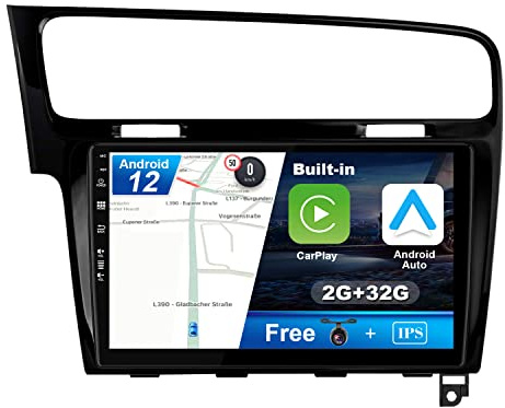 JOYX Android 10 bilradio kompatibel VW Golf 7 (2013–2018) - [2G + 32G] - Gratis kamera - 10,1 tum med IPS 2,5D - 2 DIN - Stöd för DAB 4G WLAN Bluetooth Carplay Android, bilratt - svart