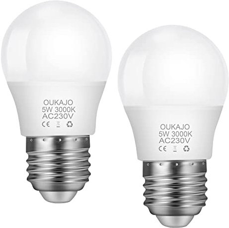 OUKAJO E27 Screw Led Bulb,Light Bulbs 5W,40W Incandescent Bulb Equivalent,3000K Warm White,CRI>80,Non Flicker,Non Dimmable,Pack of 2 (2, Warm White)