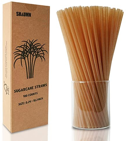 Biodegradable Sugarcane Straws - 10.2 Inch Long Compostable Drinking Straws - Bulk Plasticless Alternative for Hot/Cold Drinks