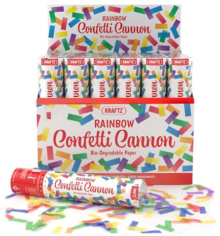 Kraftz Rainbow Coloured Eco Confetti Cannons | Eco Friendly Party Popper Cannon With Biodegradable Confetti | Giant Confetti Cannon Perfect For Weddings, Birthdays & All Other Occasions (20 CM, 4)