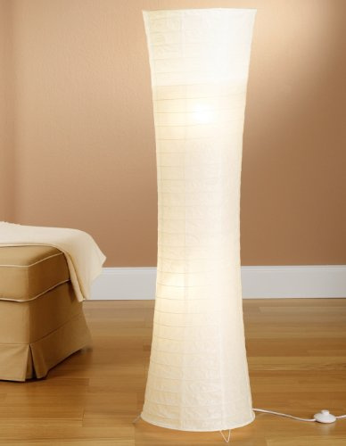Trango Design Golvlampa i rispapper 1229 *SWISS* med vit lampskärm *HANDMADE* inkl. 2x E14-sockel för LED-lampor, rund, höjd: 125cm, vardagsrumslampa, golvlampa