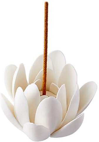 GORGECRAFT Bruciatore di Incenso In Ceramica di Loto Bianco Cono di Fiori Supporto per Bastoncini di Incenso Porta Incenso Fatto A Mano In Porcellana Petali Stile Base di Supporto Supporto per Studio