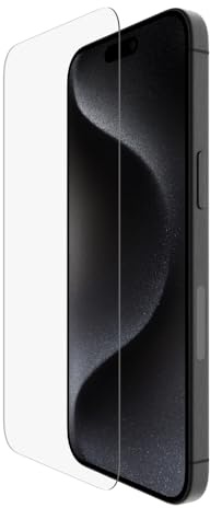 Belkin protector de pantalla ScreenForce TemperedGlass con revestimiento para iPhone 15 Pro Max, claridad y nitidez cristalinas, antiarañazos, bandeja de alineación fácil para aplicación sin burbujas