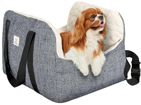 Pawaboo Siège d'Auto pour Petit Chien, Siège de Voiture pour Chiens avec Boucle de Fixation et Laisse de Sécurité, Sac de Transport de Voiture Rembourré pour Animal jusqu'à 25 Livres, Gris