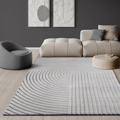 the carpet Knight Luxuriöser Wohnzimmerteppich mit Soft-Touch-Kurzflor, 3-D Effekt und Raffinierten Glanzdetails in Hoch-Tief Struktur, Grau, 140 x 200 cm