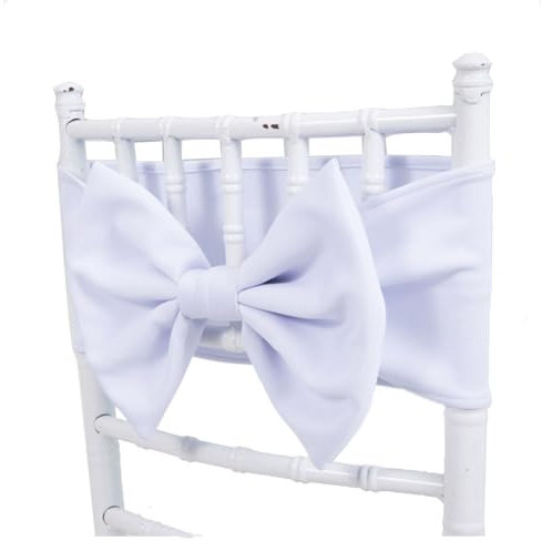 Pmnzdy 2 Pezzi Fasce per Sedie Elastici Fasce con Fiocco Decorativo Coprisedia Archi Fiocchi per Sedia per Matrimoni, Banchetti, Compleanni, Feste, Decorazioni per Eventi Bianco