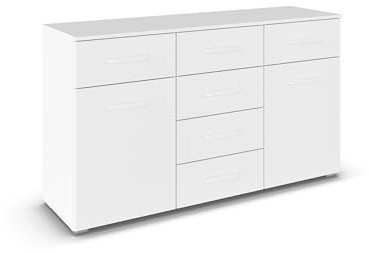 Rauch Möbel Prandon Kommode, Kombikommode, Kommode mit Stauraum, Kommodenschrank, Aufbewahrungsschrank, Kommode weiß, 2-türig, 6 Schubkästen, Farbe Alpinweiß, Schalengriff, 140x81x42cm