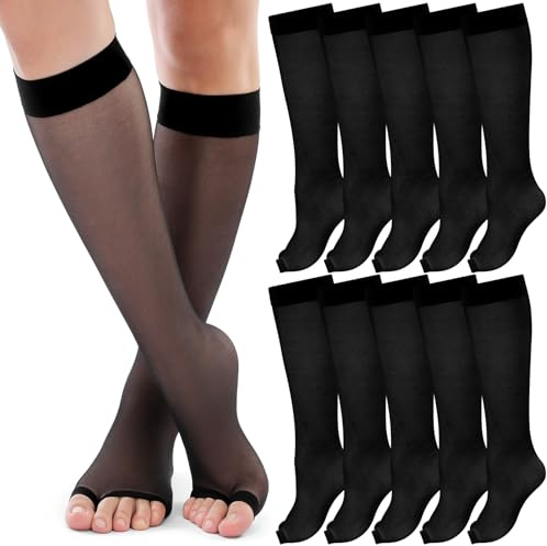 Bonuci 8 Pairs Toeless Sheer Knee High Socks for Women,Black