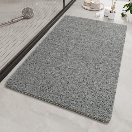 SIXHOME 50 x 80 cm grå luffa duschmattor för inomhus dusch halkfri mjuk texturerad anti-mögel PVC badmatta för badrum våta duschområden