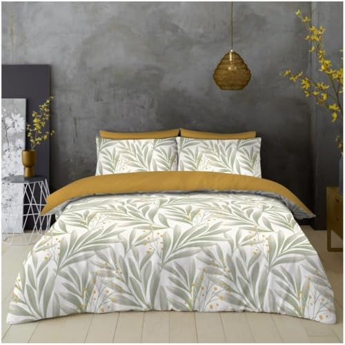 GC GAVENO CAVAILIA Palm Leaf Duvet Cover Set | Botanical Leaf Bedding Sets Hypoallergenic Microfiber Quilt Cover | Reversible Printed Kingsize Duvet Cover Sets With Button Closure