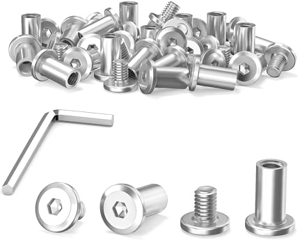 40 stycken M6 x 15 mm anslutningsskruvar, hylsskruvar, rostfritt stål A2 V2A, möbelskruvar, skåpkontakt med sexkantsnyckel för skåp, träbräda