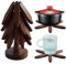 4Pcs Walnut Wooden Trivets Coasters Set, Foldable Tree Shape Trivet Heat Resistant Pads, Reusable Trivets Potholder for Hot Pots Kitchen Accessories Home Table Decor Housewarming Gift (A)