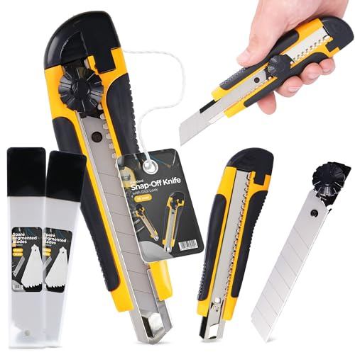 Couteau Tapis 18 mm Cutter Couteau À Paquet Carton Feuille Lame Métallique À Film Universel Professionnel Multi-Usage Multifonctionnel Précision Avec 21x Lame