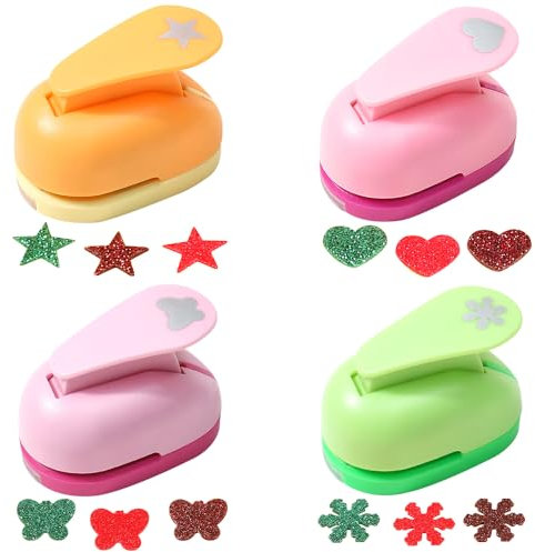 HIULLEN 4 Stück Papierstanzer Motivlocher Stanzer Set, Motivstanzer Motivlocher Stanzer Ausstanzer Set 15mm für Kinder Geschenkanhänger Basteln DIY Scrapbook Fotoalbum Handwerk Grußkarten